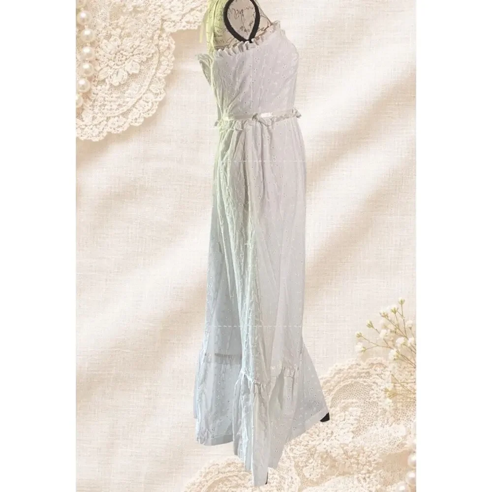 Vintage Victoria Vaughn White Eyelet Prairie Maxi Dress Cottage Bridal 7 USA - Picture 6 of 14